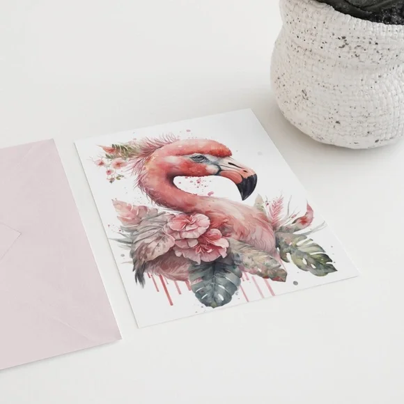 Watercolor Floral Flamingo Portrait Wall Art Illustration Print Poster Unframed - Picture 6 of 6